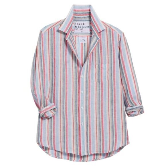 NEW Frank & Eileen Stripe Button Down Collared Linen Shirt Multi Color Size: M - Picture 7 of 7